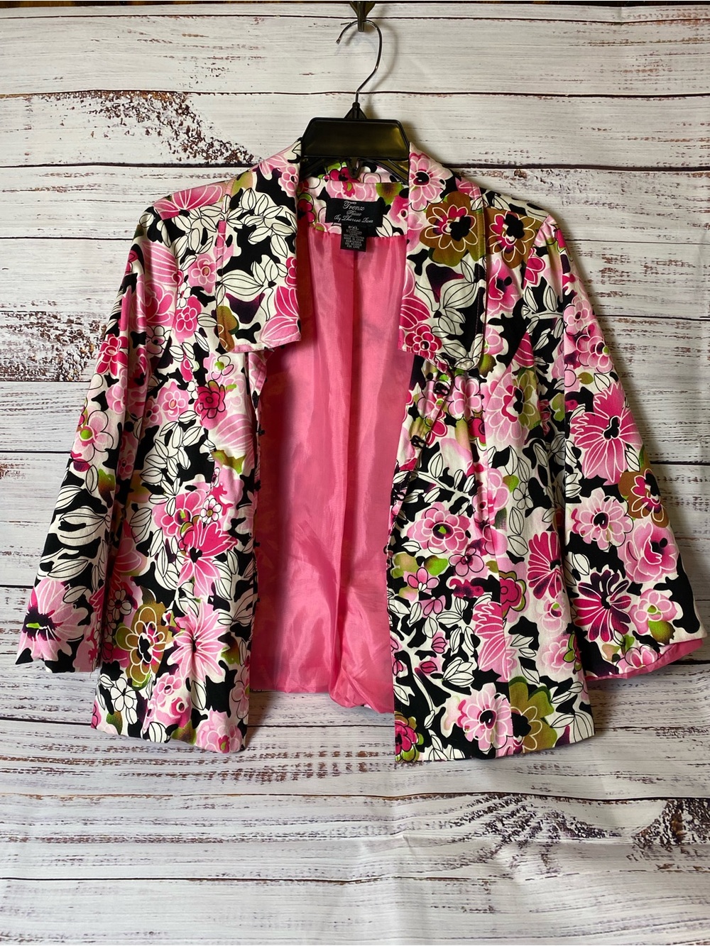 Vintage Tailored Floral Pink Hook and Eye Closure Blazer Jacket SZ-LPetite